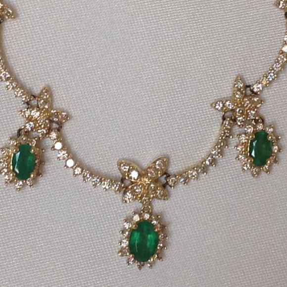 SOLD Layaway! Genuine Emerald/Diamond Necklace 14K - Picture 2 of 8